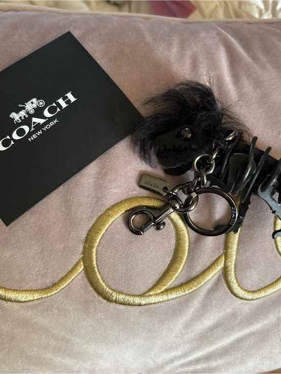 Coach Rexy Puzzle Black Leather & Fur Keychain Charm Collectable Piece ♥️
